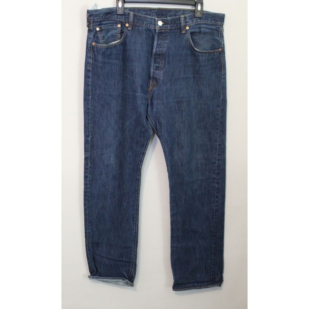 Levi's 501 Button Fly Denim Jeans Dark Wash Men's Size 38 Classic Straight Work - Picture 9 of 9